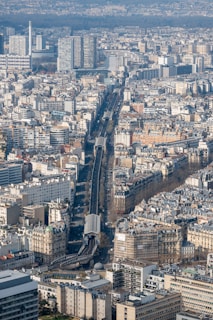 An aerial view of a city landscape.