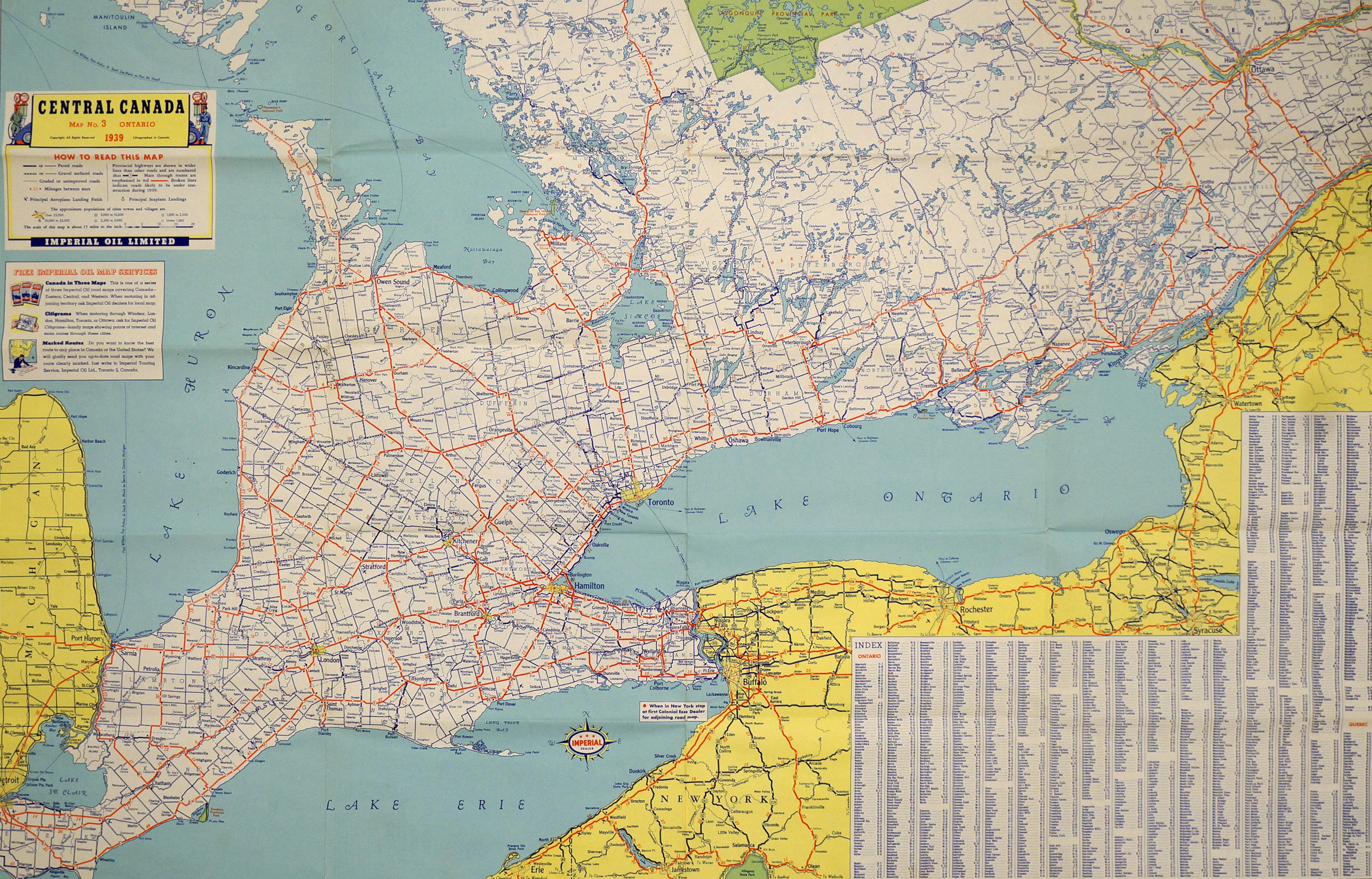 Map of central canada showing roads and water bodies