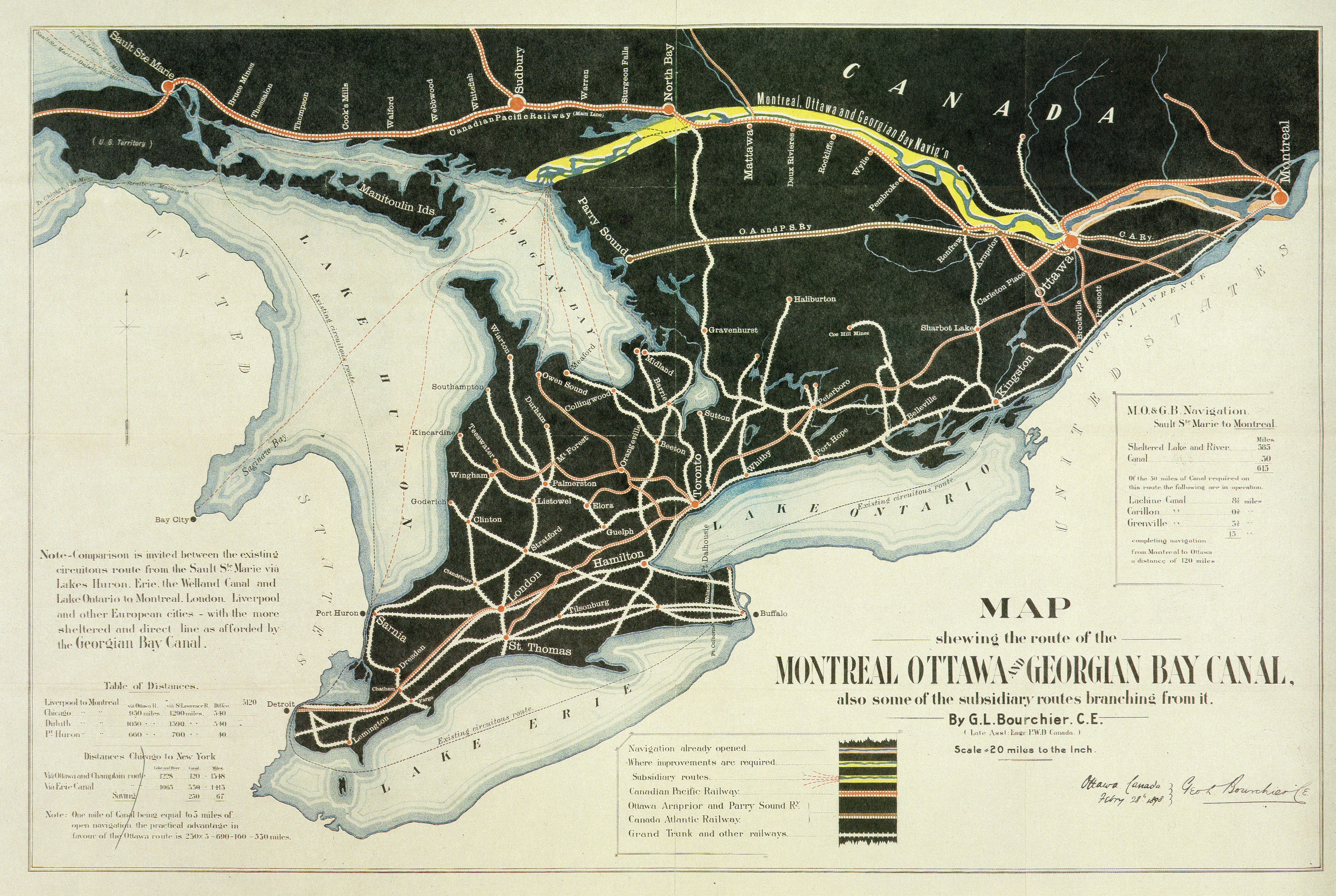 Map of the montreal ottawa and rideau canal routes