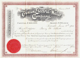 The trenton electric water company stock certificate