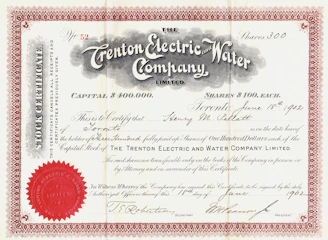 The trenton electric water company stock certificate