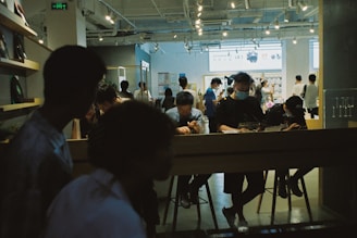 People browse a modern shop in a store.