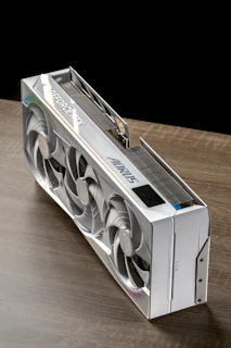 A silver aorus geforce rtx graphics card.