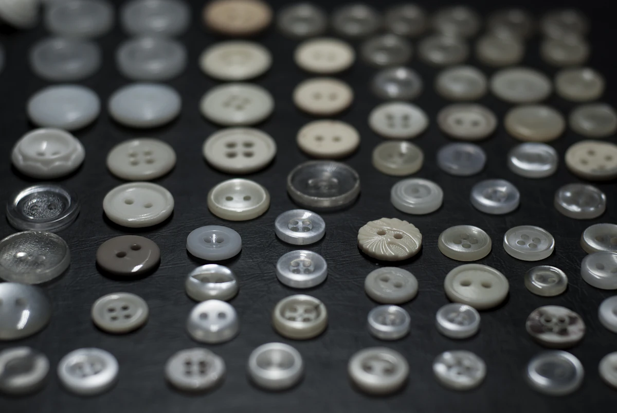 Buttons arranged neatly by colour