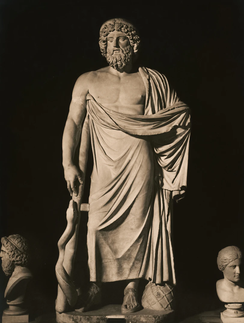 Statue of asclepius, the greek god of medicine.