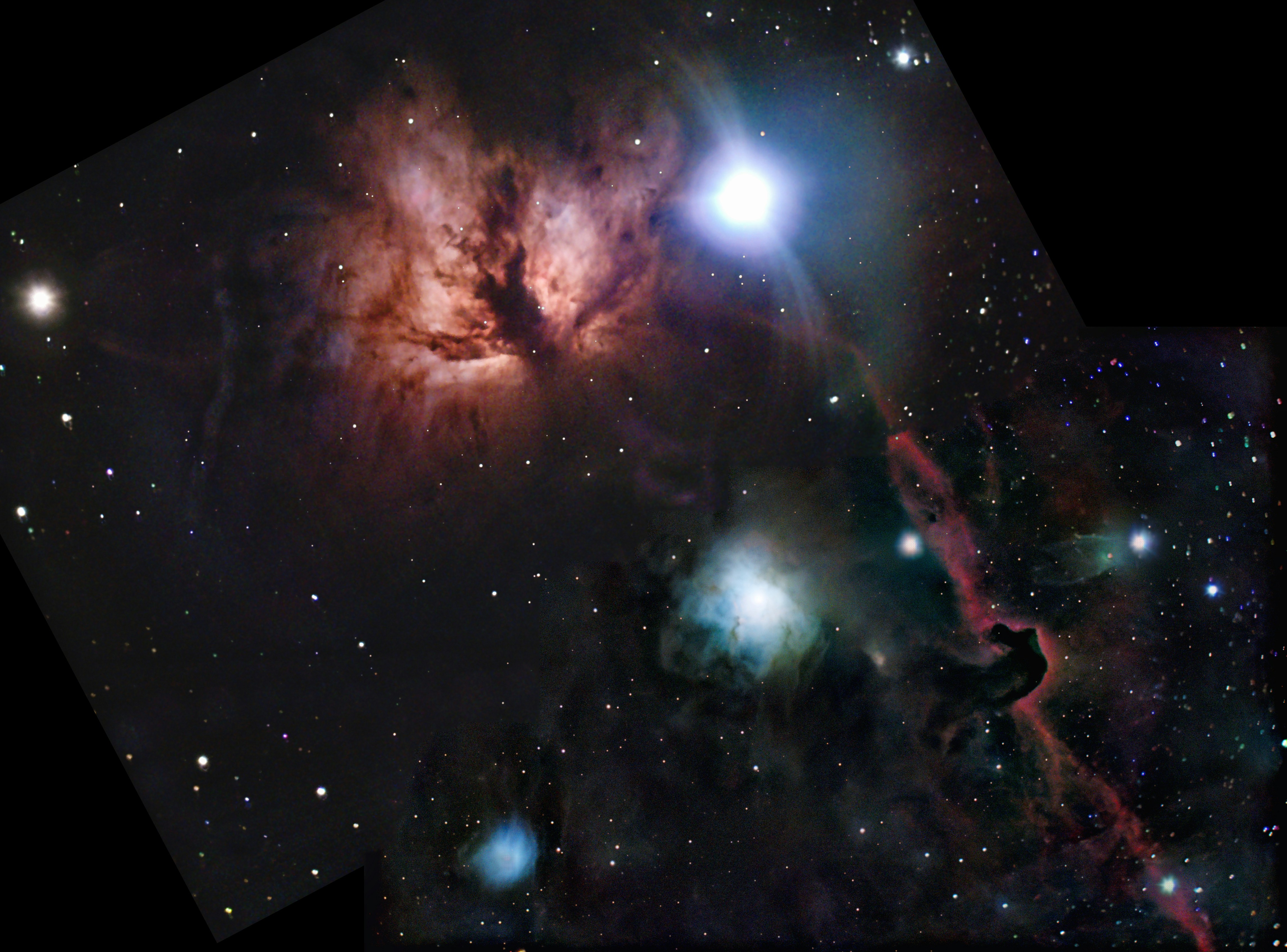 Nebulosas e estrelas preenchem a vastidão do espaço.