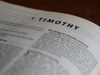 Open bible page showing the book of 1 timothy.