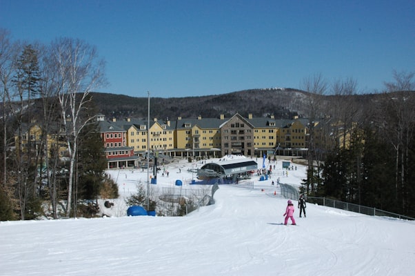 Southern Vermont ski base village on a bluebird day