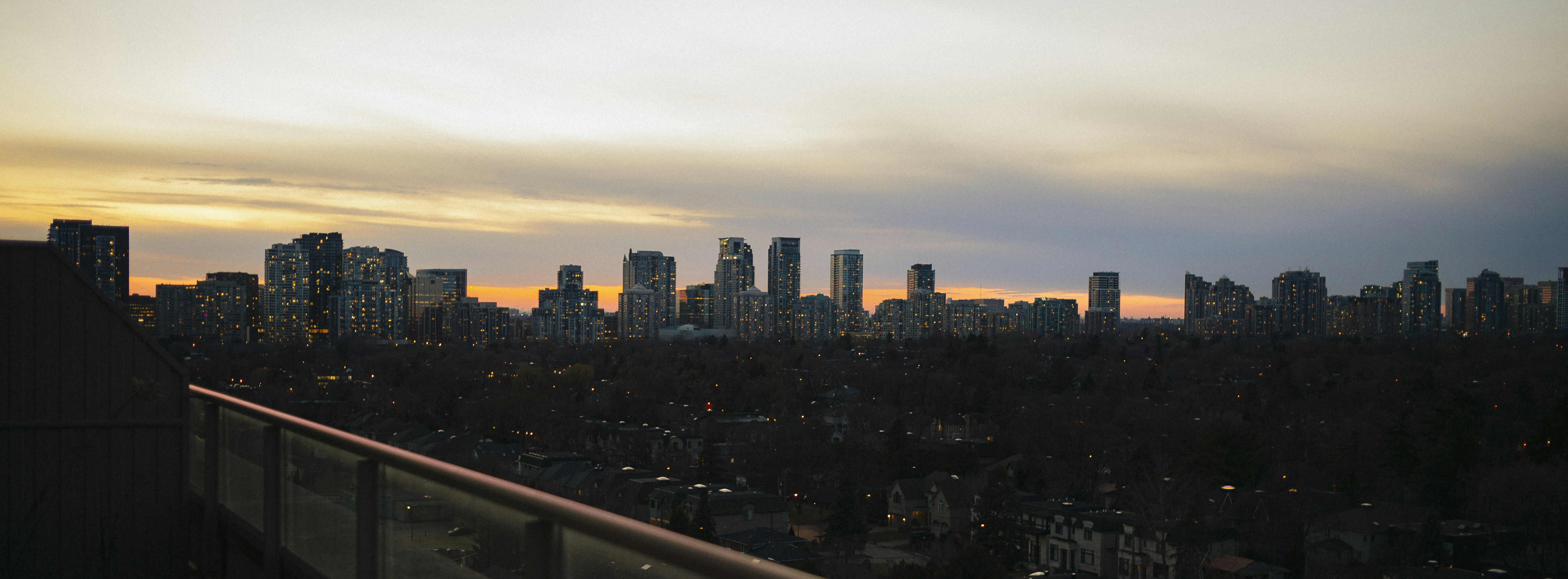 City skyline at sunset.
