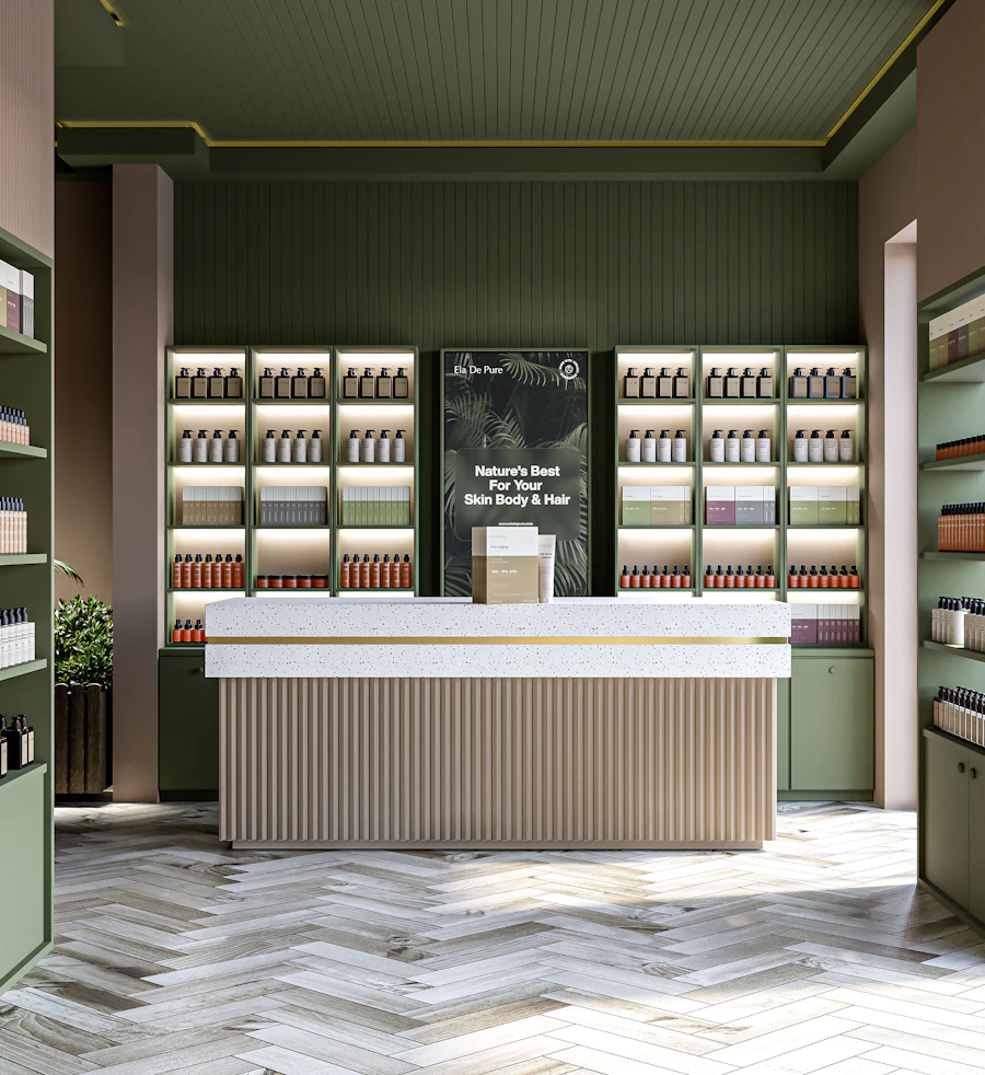Modern shop interior with product displays