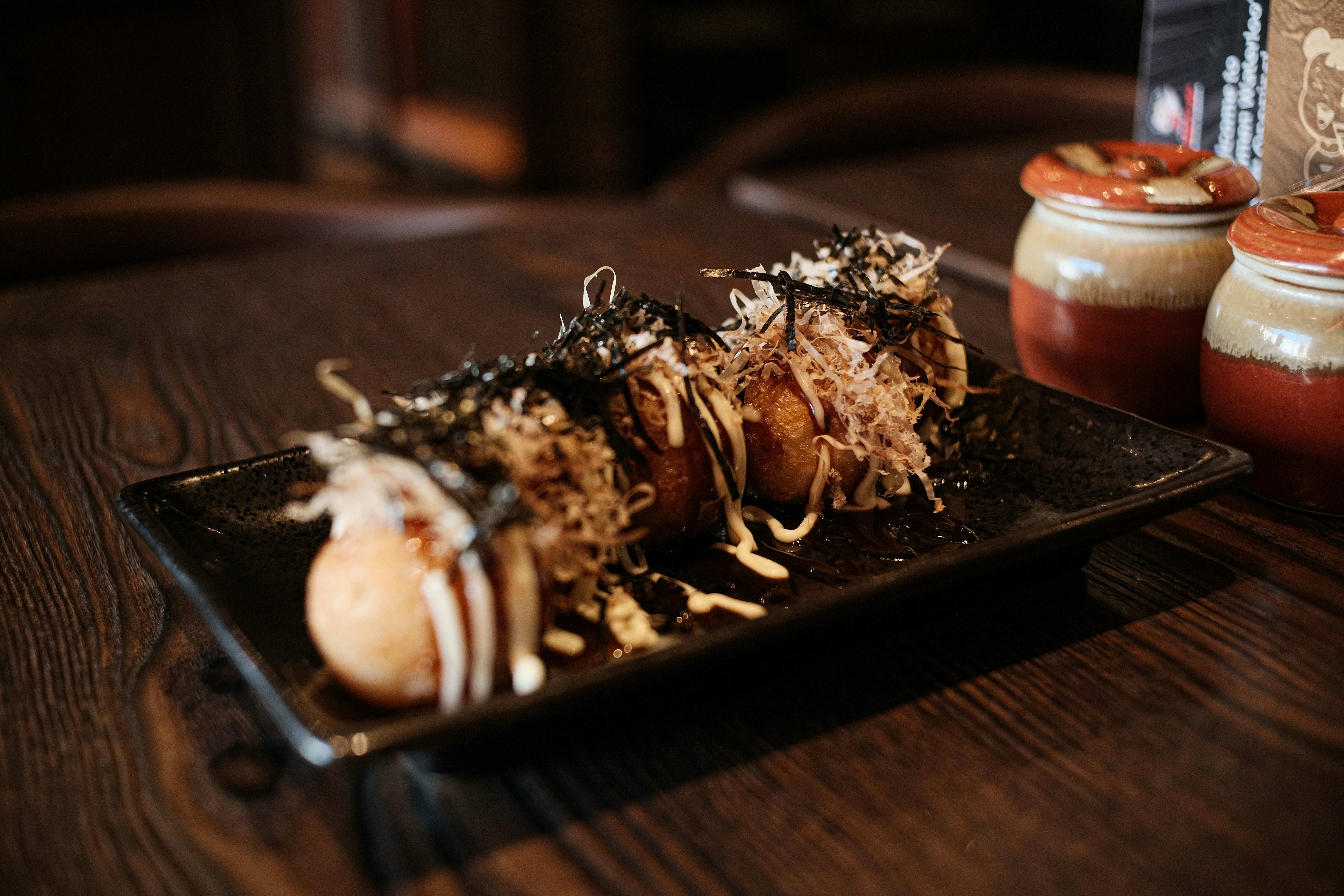 Takoyaki with Bonito Flakes and Mayo Drizzle