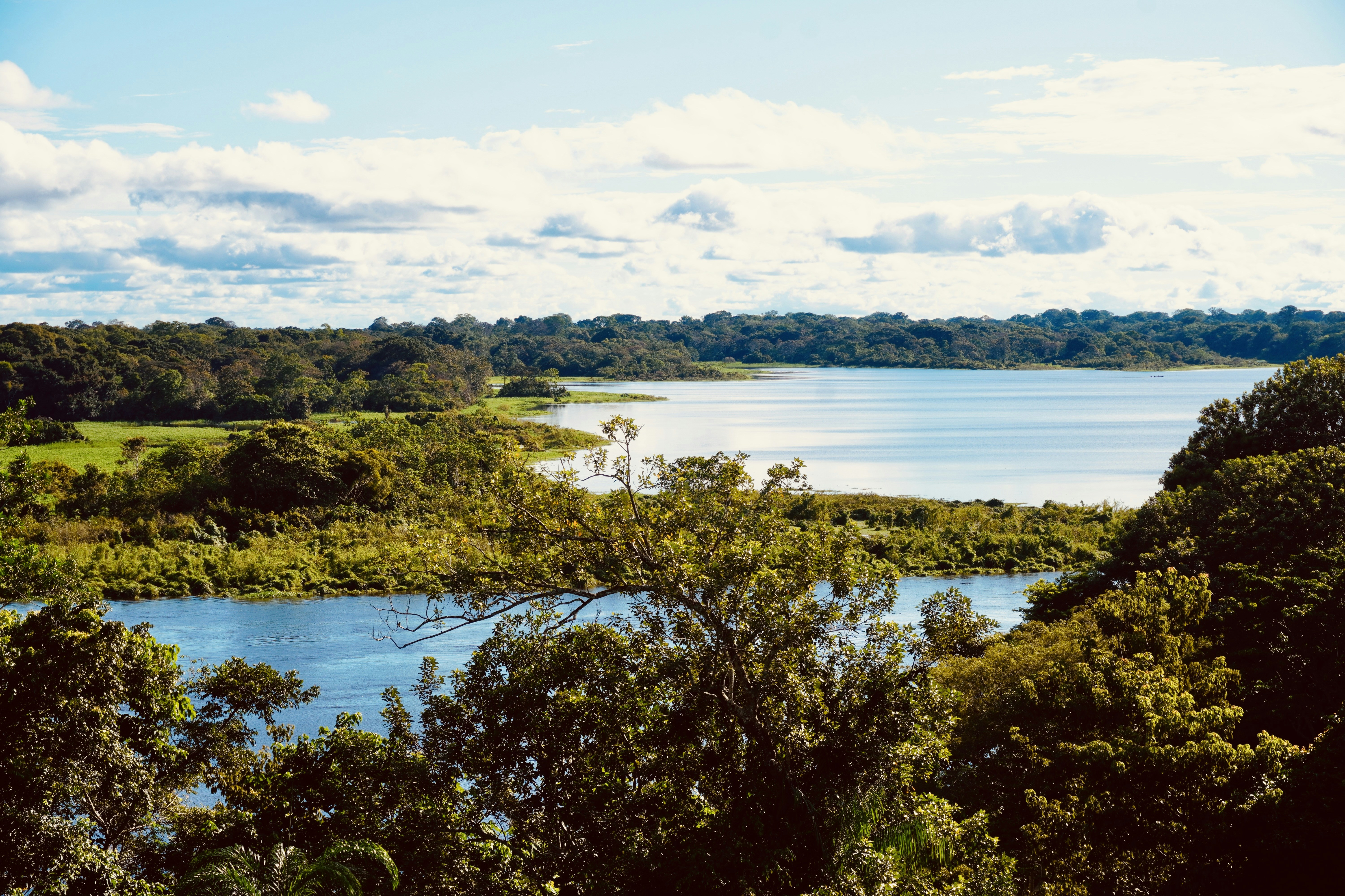 A scenic view of a lake and landscape.