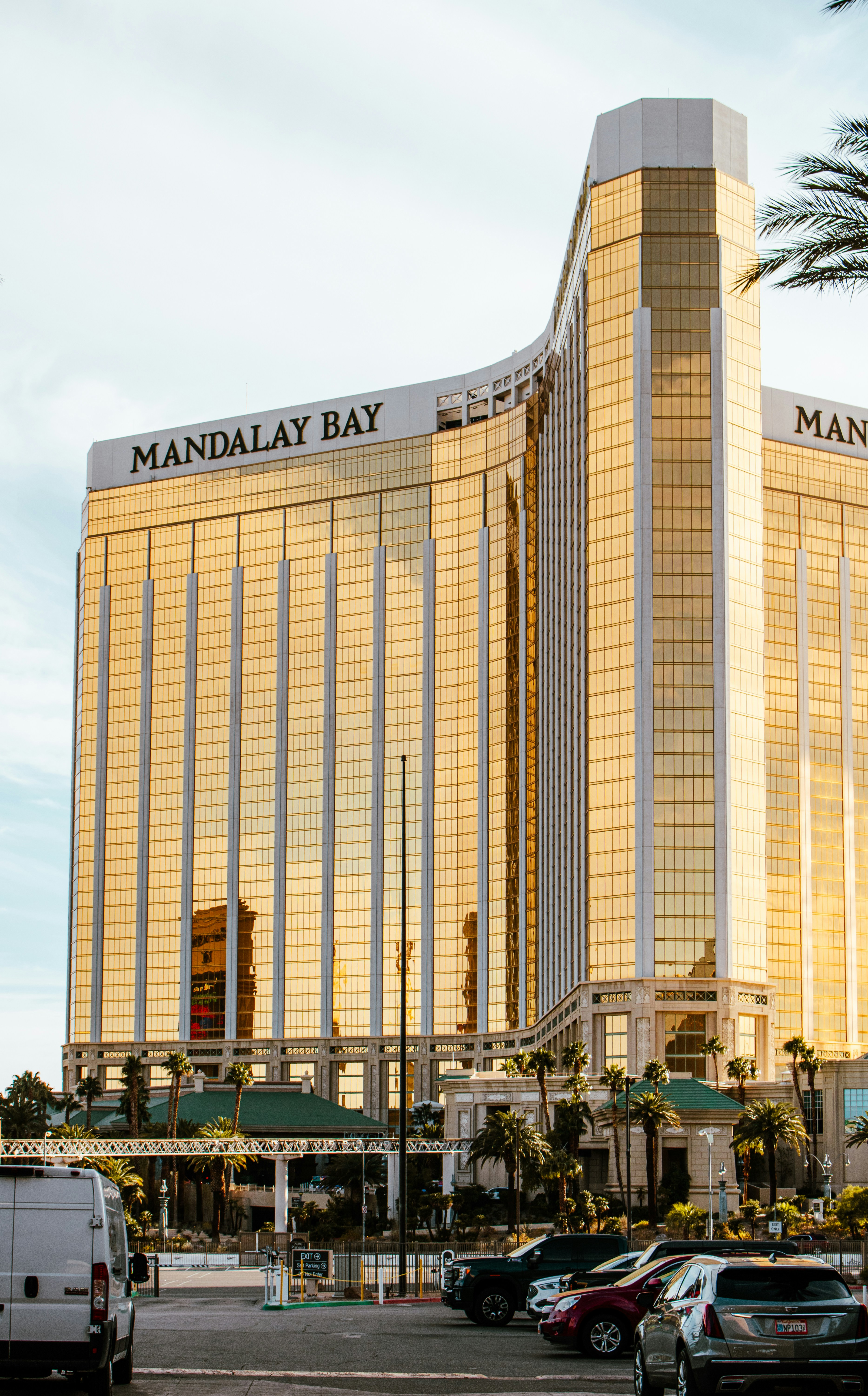 The golden facade of the mandalay bay resort.
