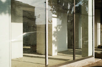 Empty store front with large windows.