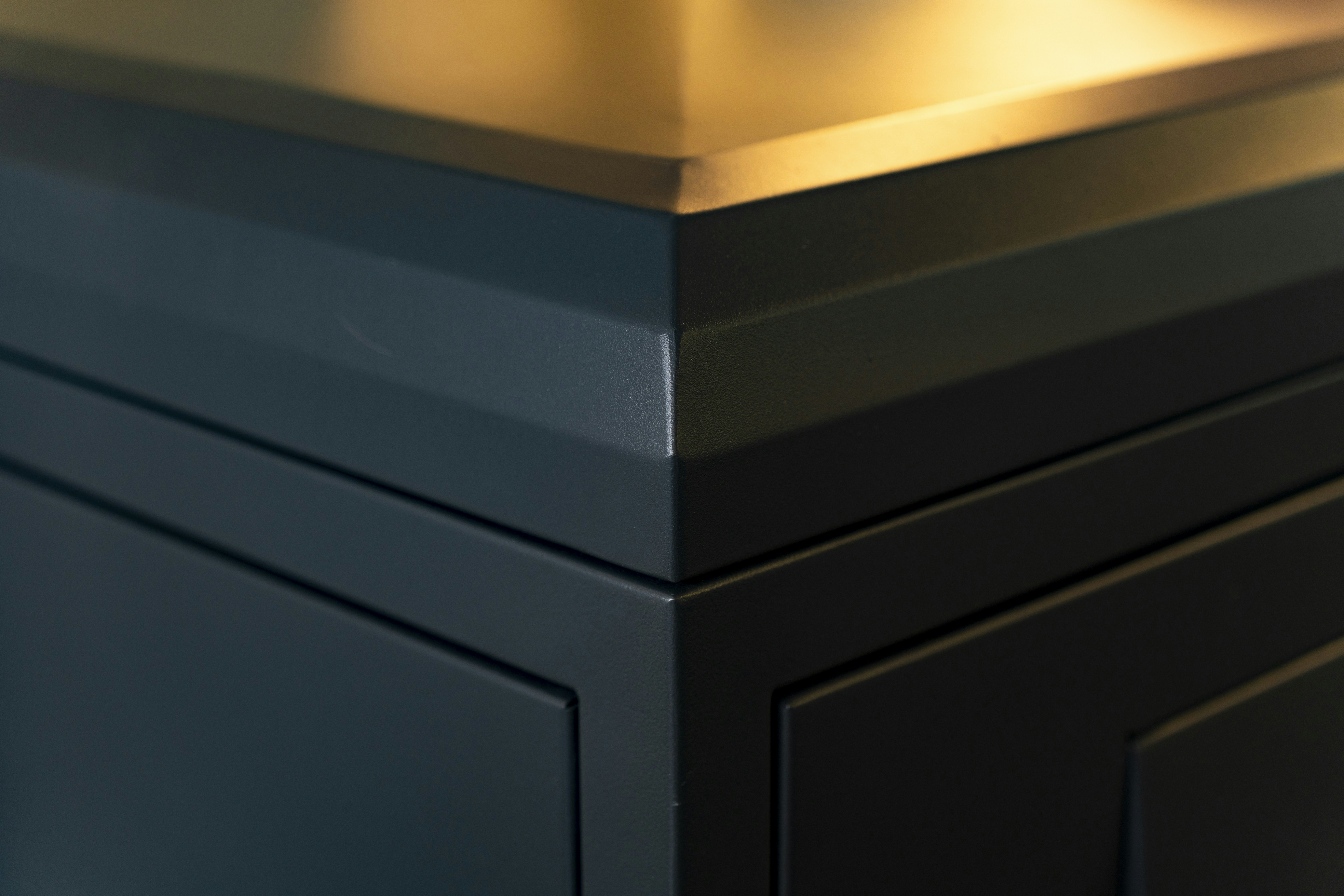 Angled shot of a corner of a cabinet.