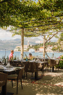 Outdoor restaurant with scenic view.