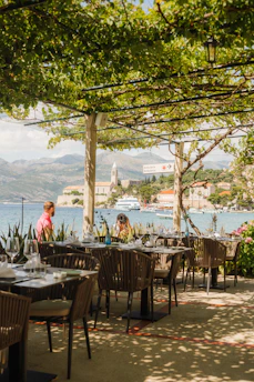 Outdoor restaurant with scenic view.