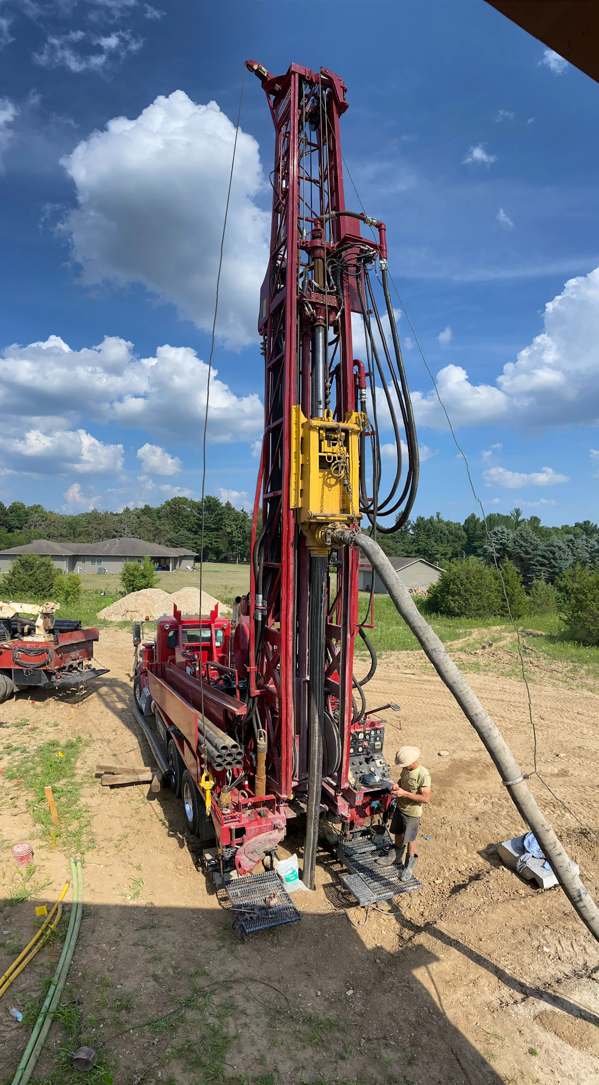 Water well drilling process on site