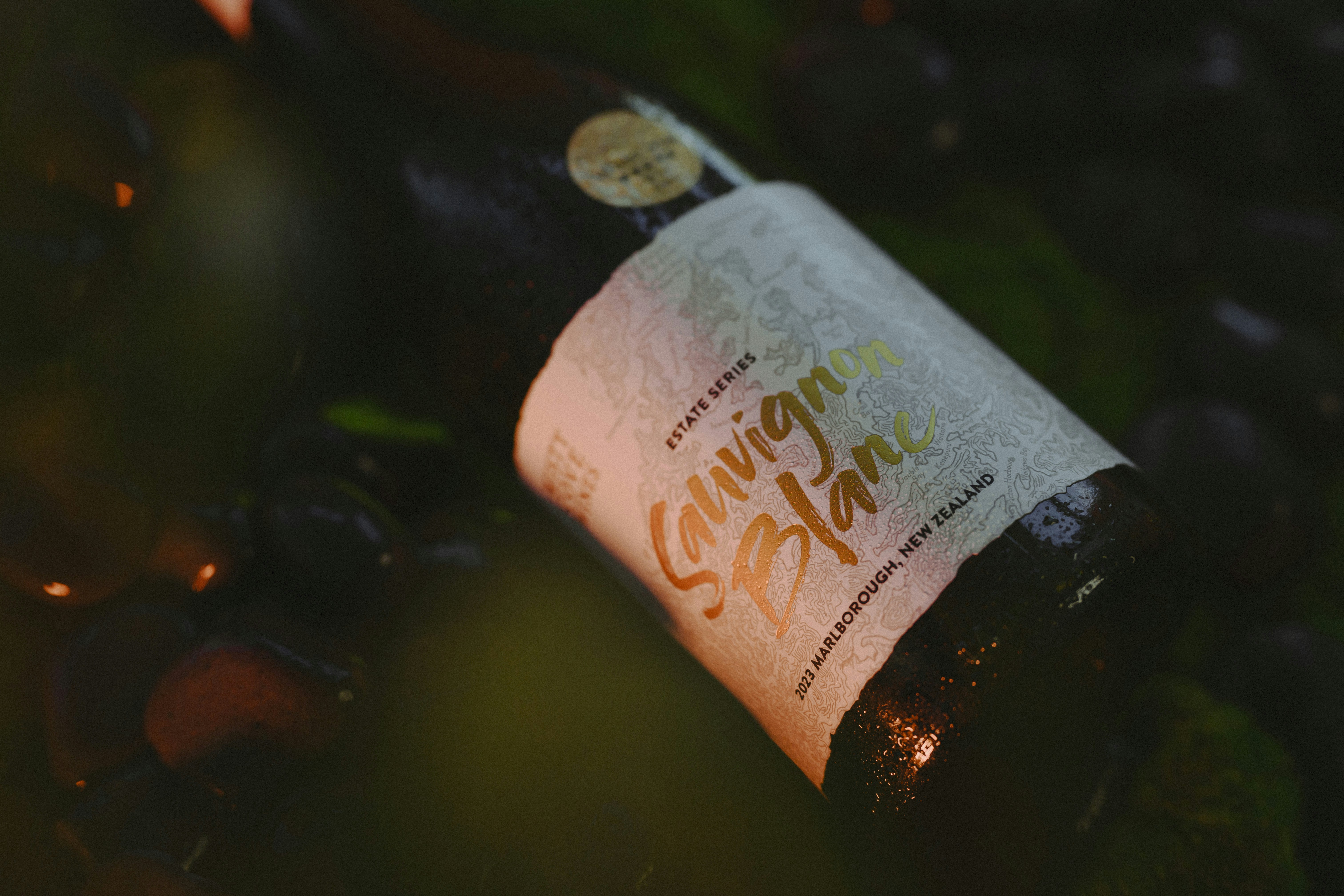 A sauvignon blanc wine bottle is pictured.