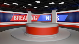 Breaking news studio set ready to broadcast.