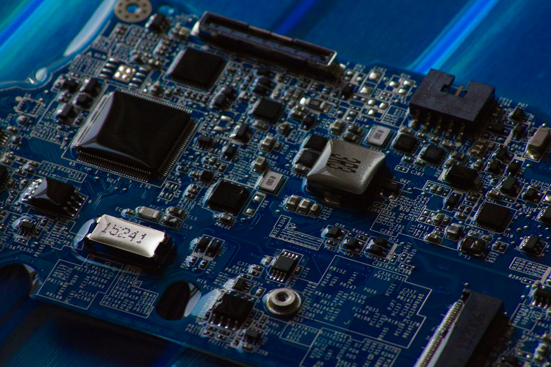 A close-up shot of a circuit board.