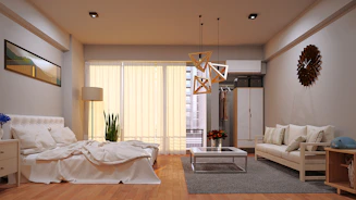 A beautifully furnished bedroom and living room combo.