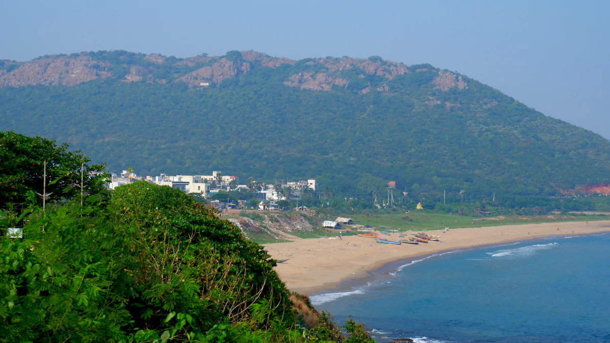 Visakhapatnam beach with hills and ocean view, Andhra Pradesh