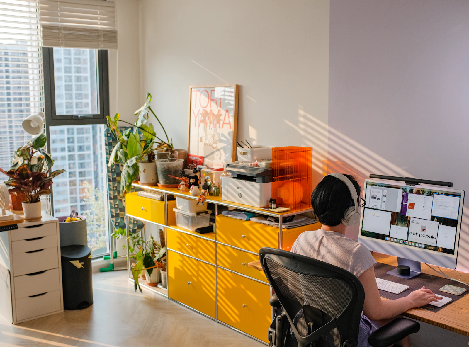 Online business owner working at a bright home office