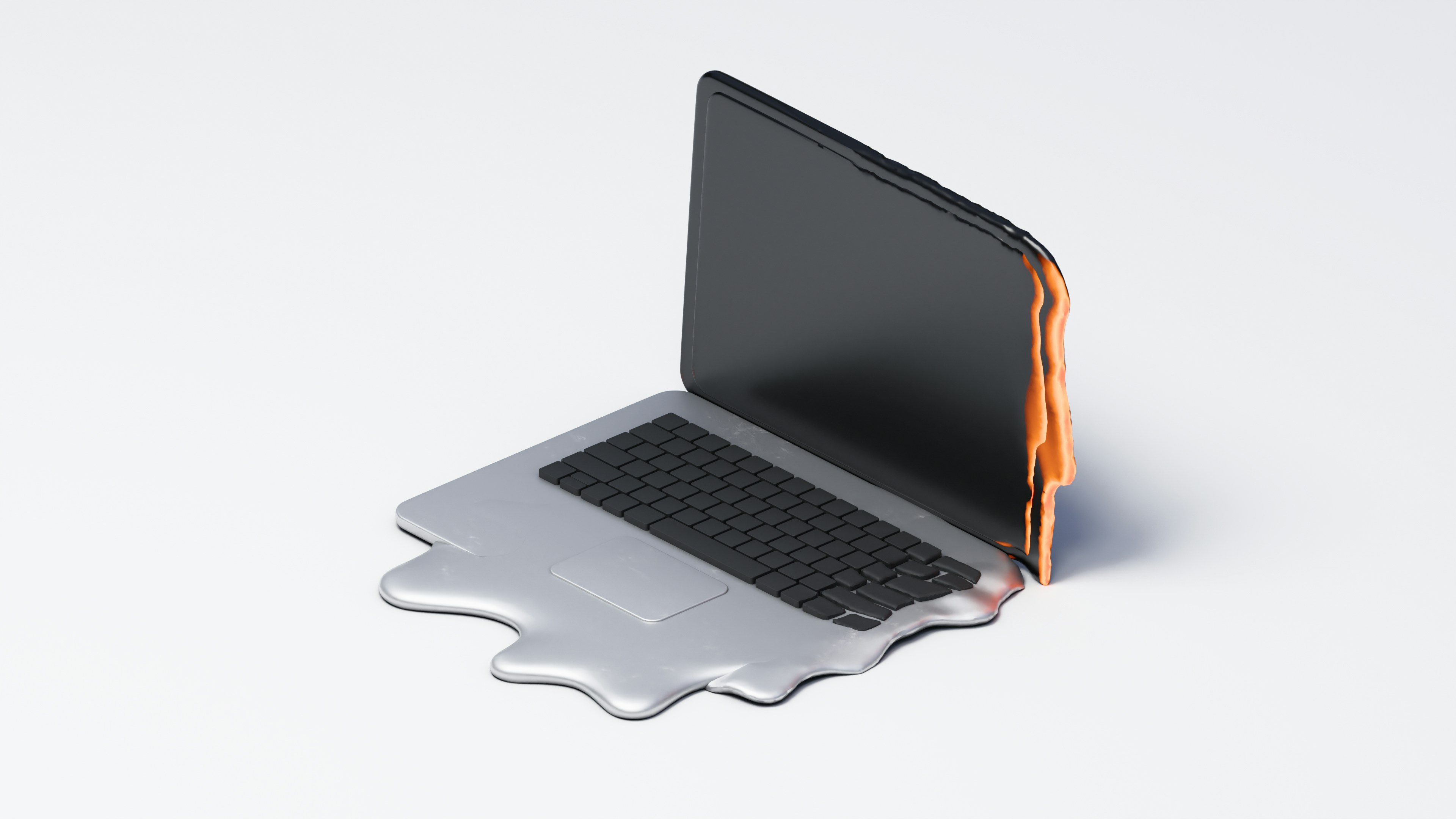 Melting laptop symbolizes overheating or malfunction.