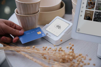 Paying with a credit card at a point of sale.