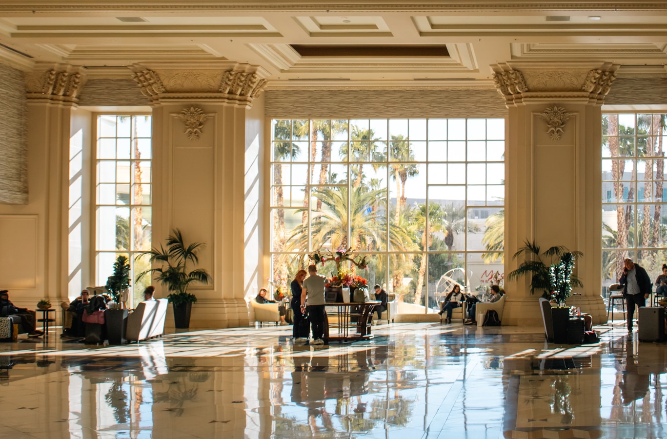 Large, ornate lobby with bright natural light.