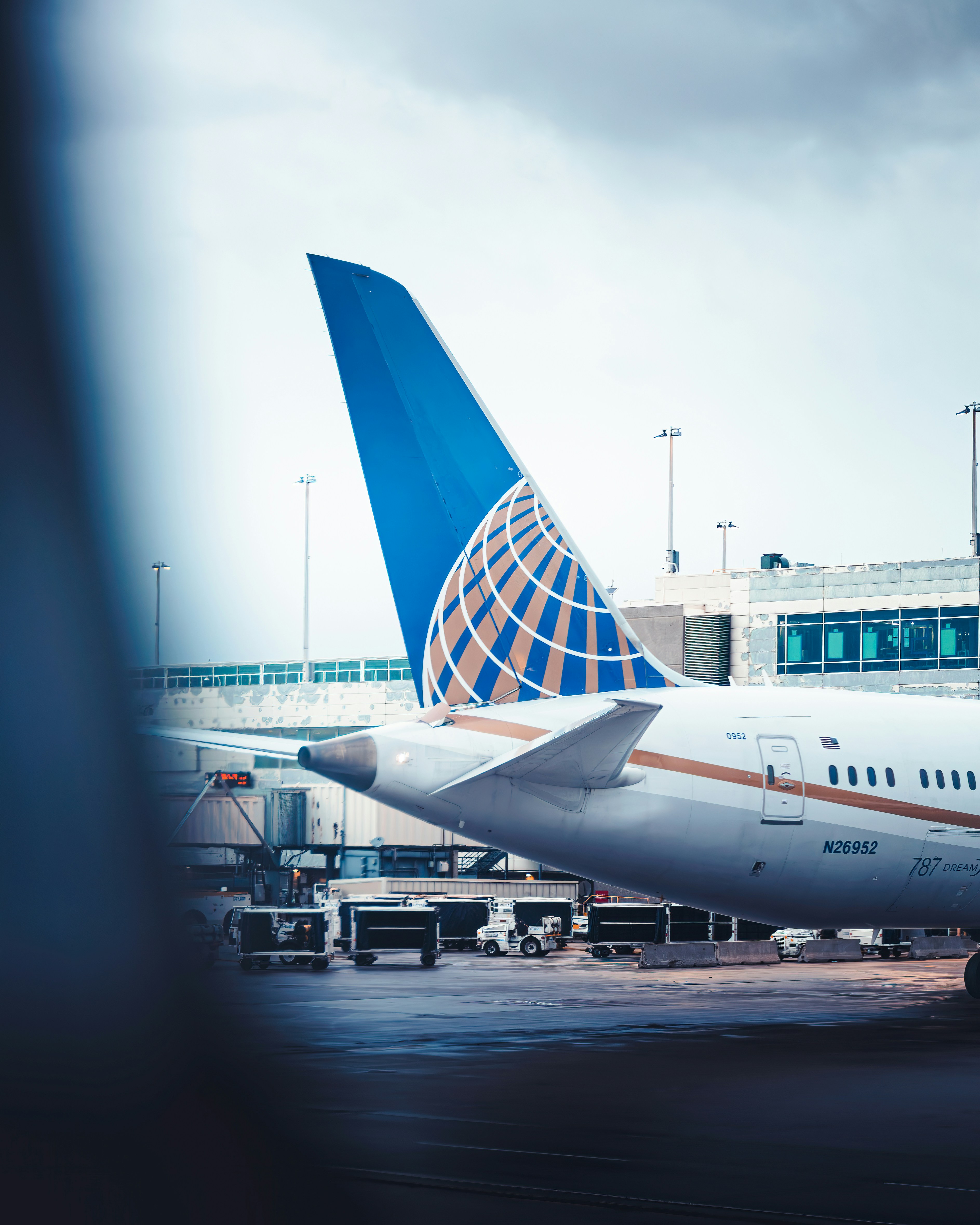 United airplane is parked at the airport.