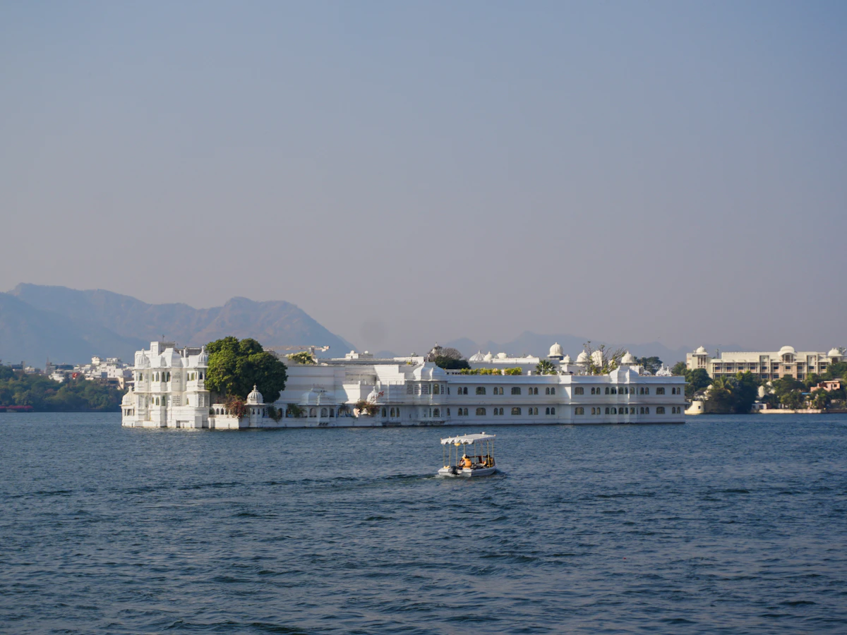 A white palace on the water