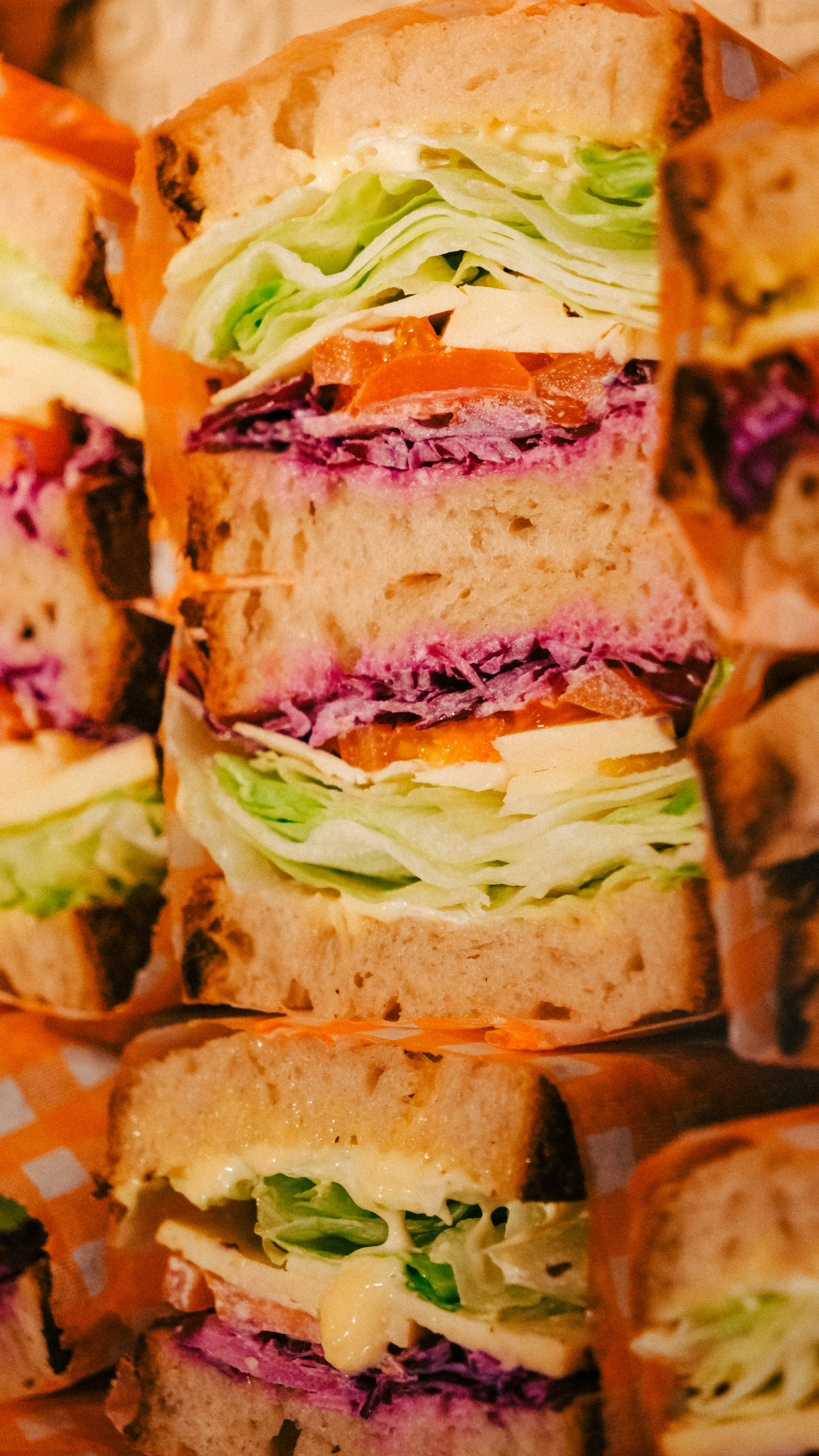 Delicious sandwiches layered with fresh ingredients.