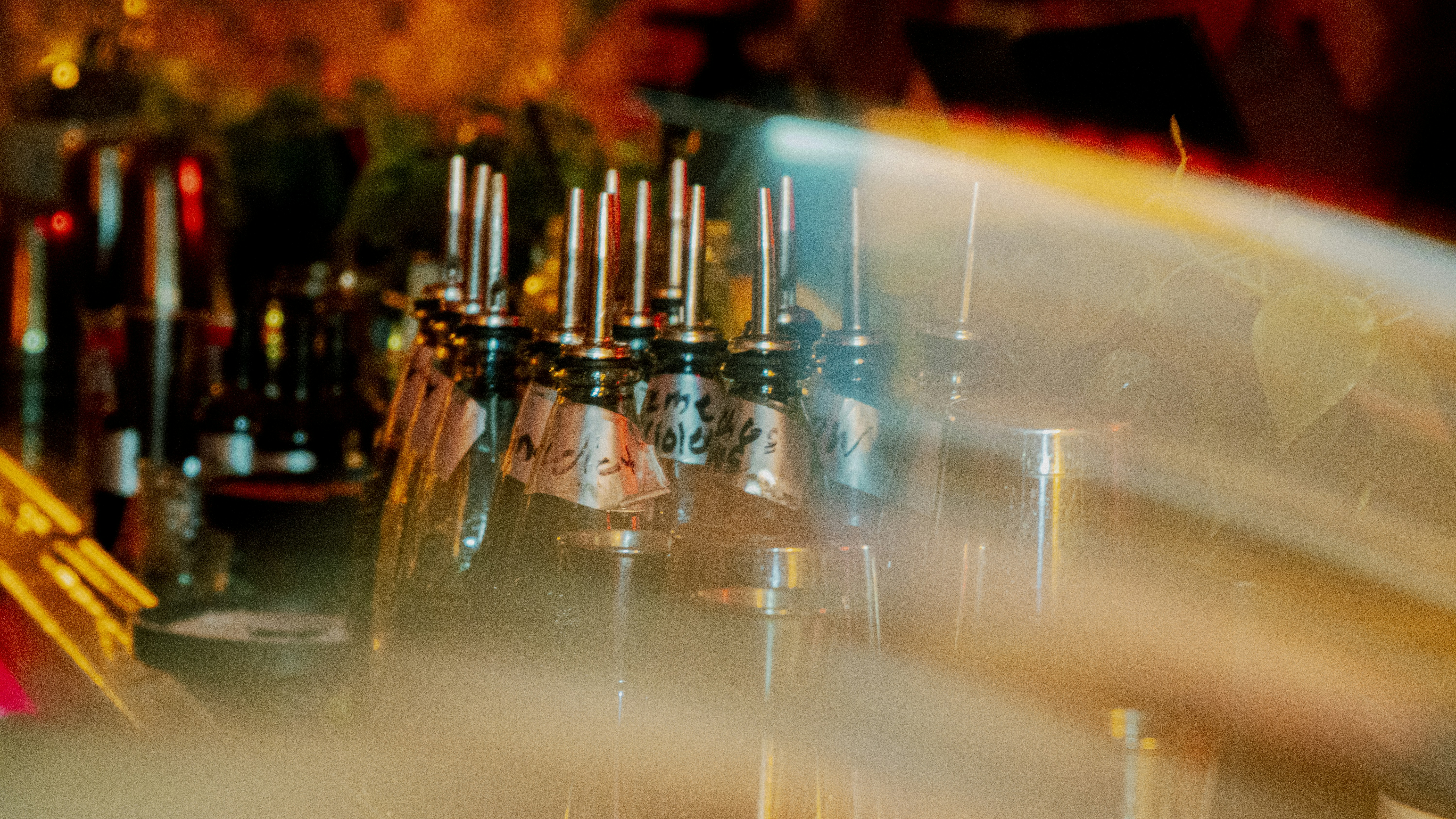 Blurred bar with beer taps and spouts