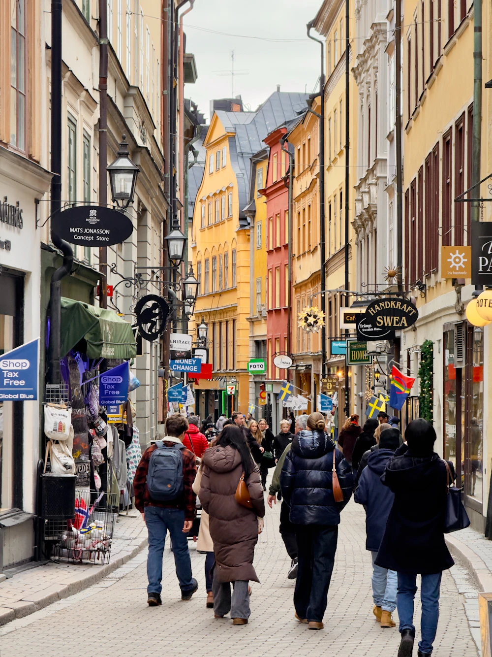 Colourful historic buildings in Gamla Stan, Stockholm, Sweden