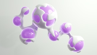 Abstract, three-dimensional structure in purple and white.