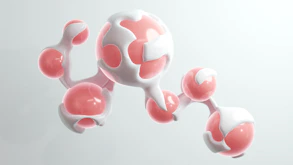 Abstract pink and white shapes create a unique design.