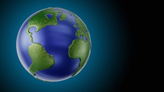 The earth globe is depicted against a blue backdrop.