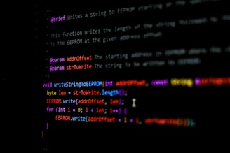 Code appears on a screen.
