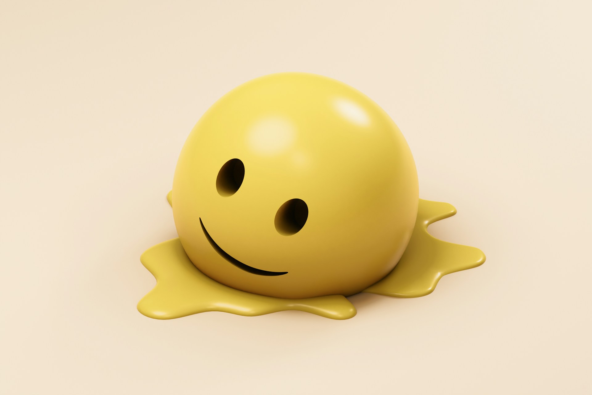 A melting smiley face on a creamy background.