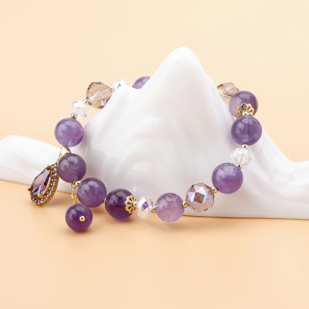 Purple amethyst beaded bracelet display