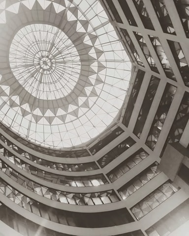 Interior view of a building with a glass ceiling.