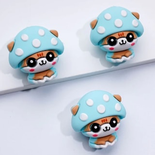 Cute mushroom-shaped cartoon characters adorn the image.