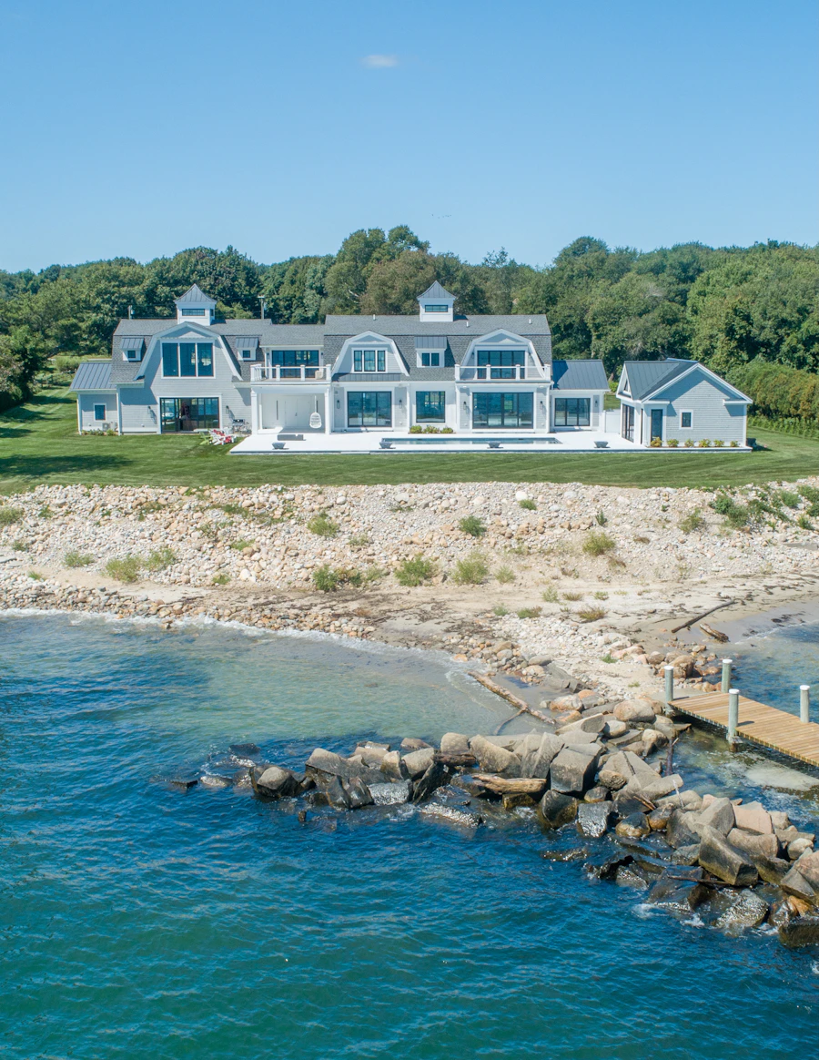 White shingle waterfront estate on Long Island Sound — Southport