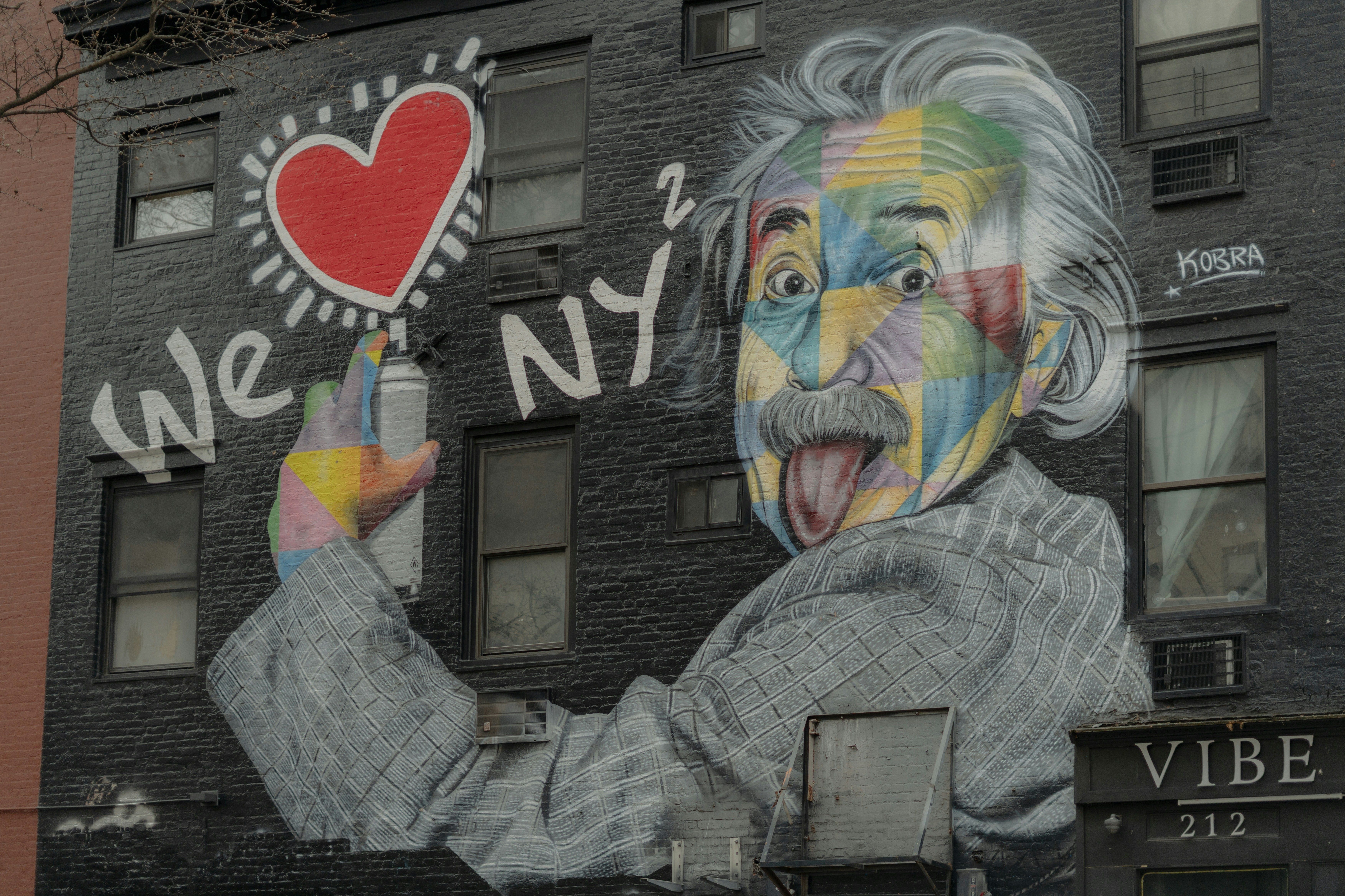 Einstein graffiti artistically expresses love for new york.