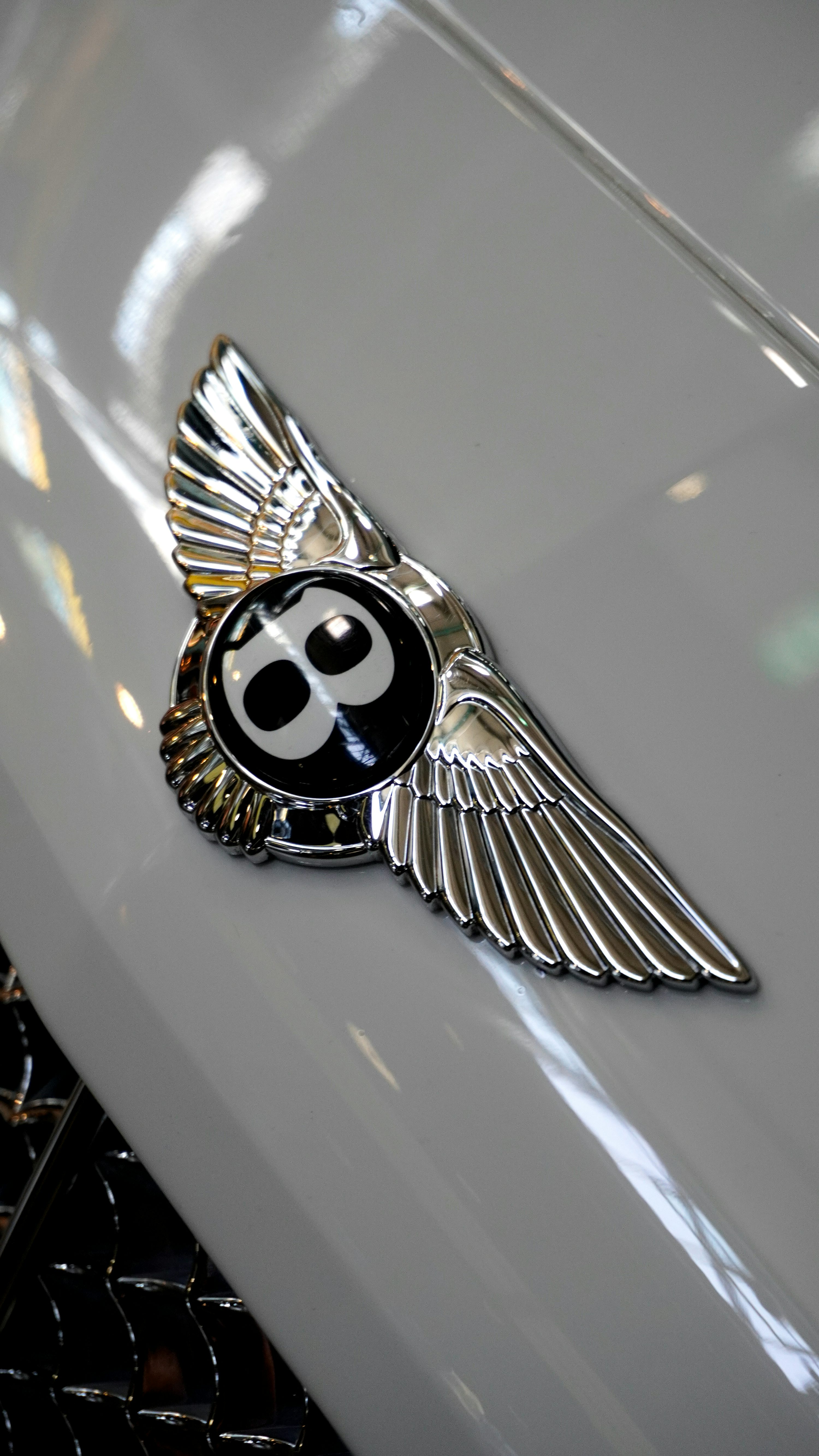 A bentley emblem on a car's surface.