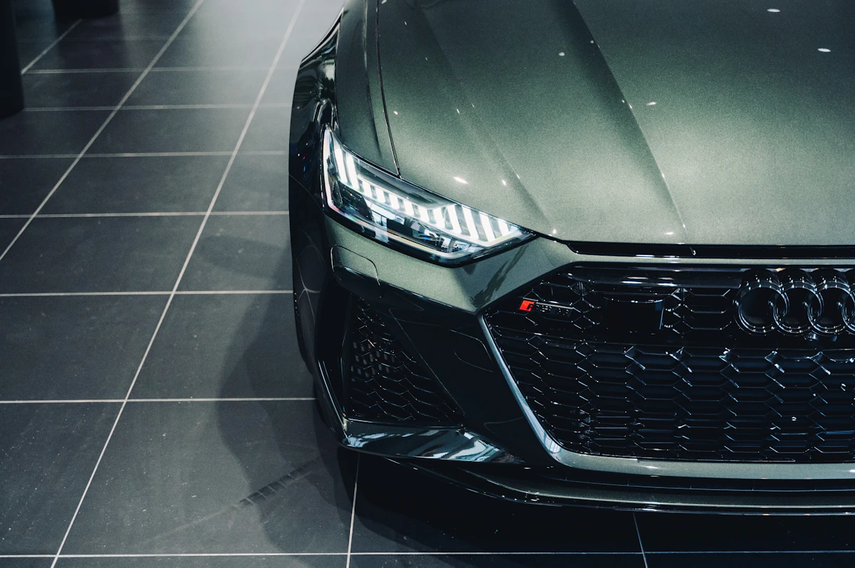 Matrix LED headlight detail on a bronze Audi RS 7