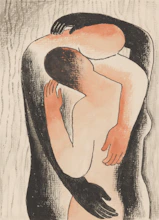 Two figures embracing in a warm hug