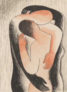 Two figures embracing in a warm hug